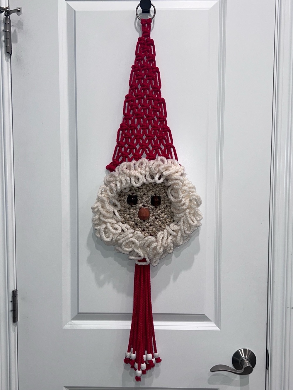 Vintage Macrame Santa Claus Wall Hanging Christmas Door Decor Retro 1970s Boho